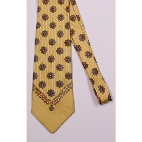 Versace Vintage 90's Gold Floral Medusa Head Silk Necktie Tie - Picture 2 of 6
